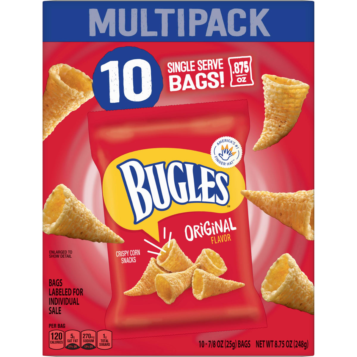 Bugles Original Crispy Corn Snacks, Snack Bags Multipack, 10 Ct, 8.75 oz