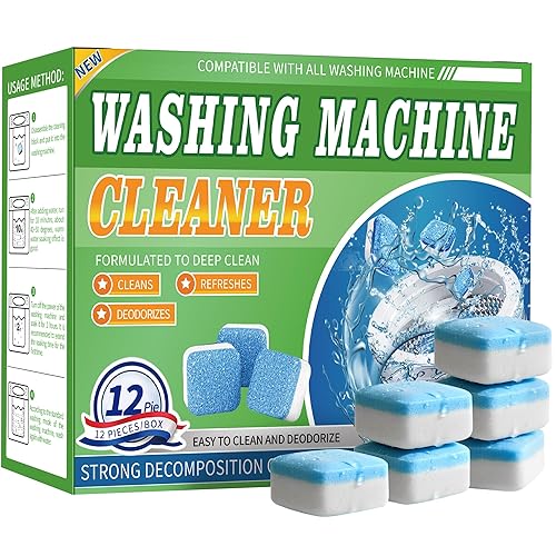 Washing Machine Cleaner Tablets 12 Pack - Deep Cleaning Tablets for HE Front & Top Load Washers, Septic Safe, Eco-Friendly, Removes Residue & Odors