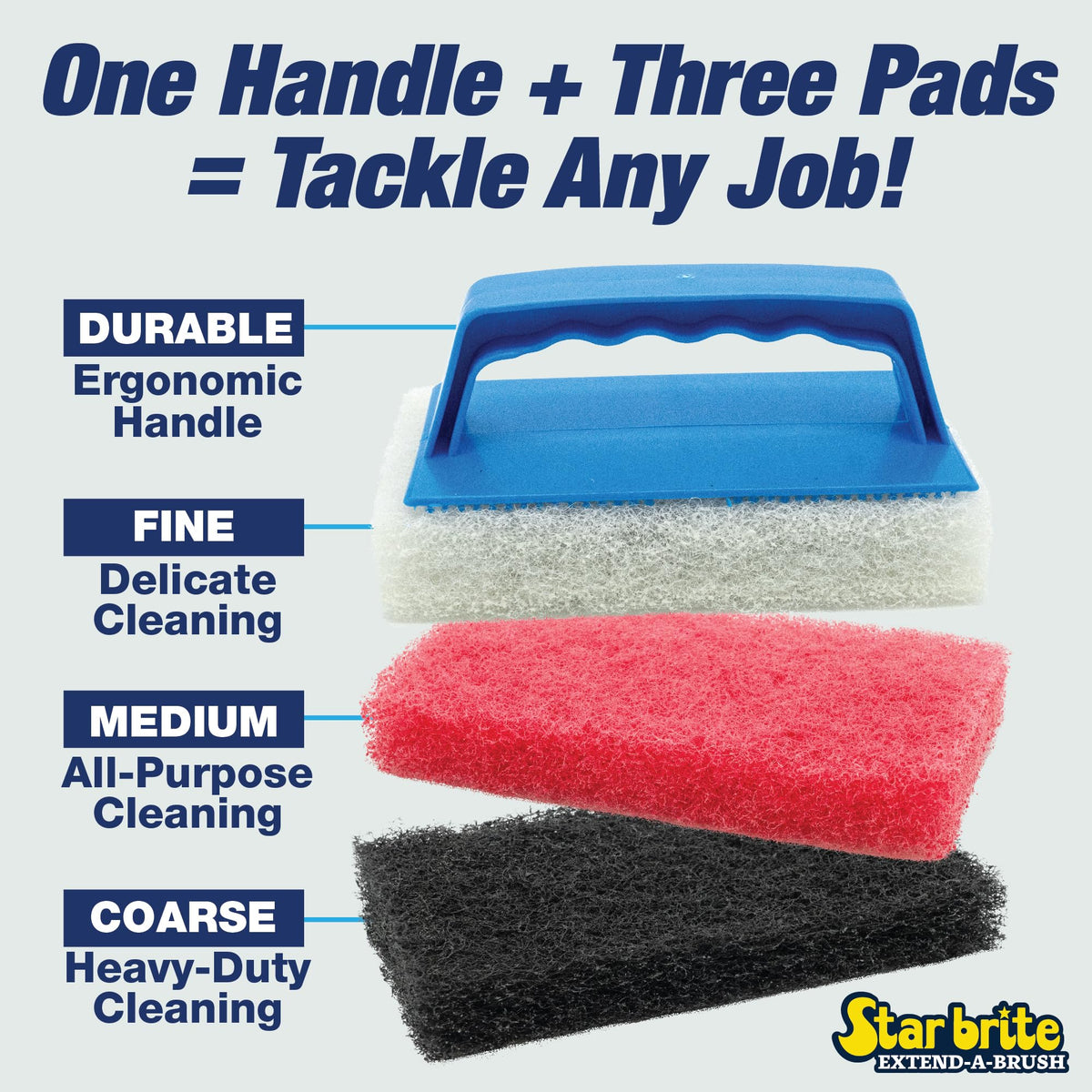 STAR BRITE Scrub Pad Kit - 3 Different Textured Scouring Pads & Interchangeable Handle (040023PW)