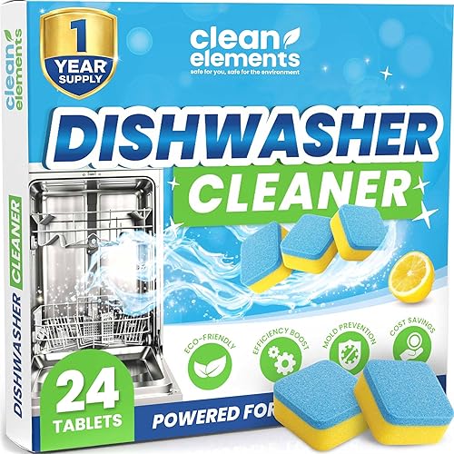 Dishwasher Cleaner Tablets & Deodorizer - 24 Pack (12 Month Supply) Deep Cleaning Descaler Pods, Removes Limescale, Hard Water, Calcium, Grease