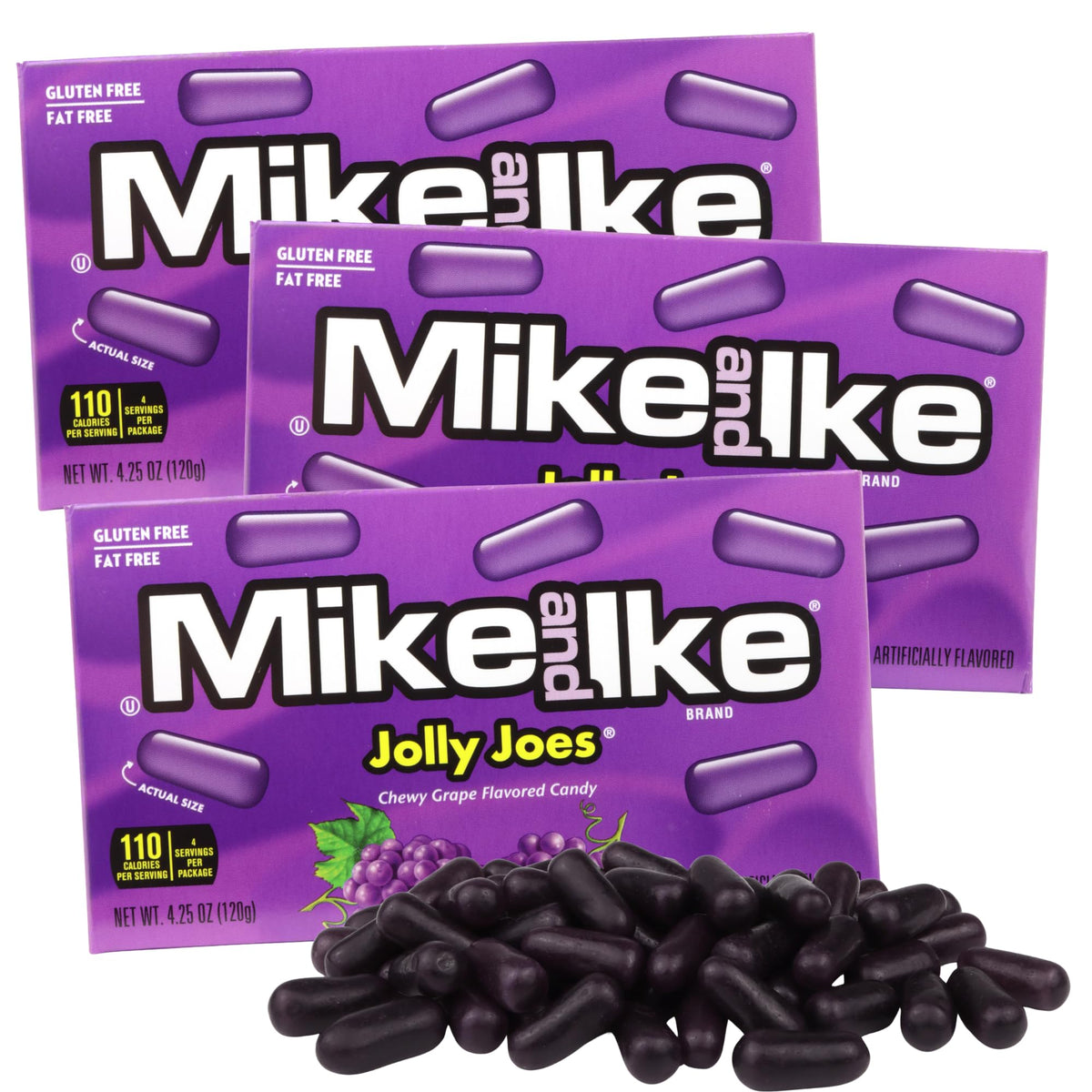 Mike and Ike Jolly Joes Theater Boxes, Chewy Grape Candy, Perfect Movie Night Snack, 4.25 Ounces (Pack of 3)