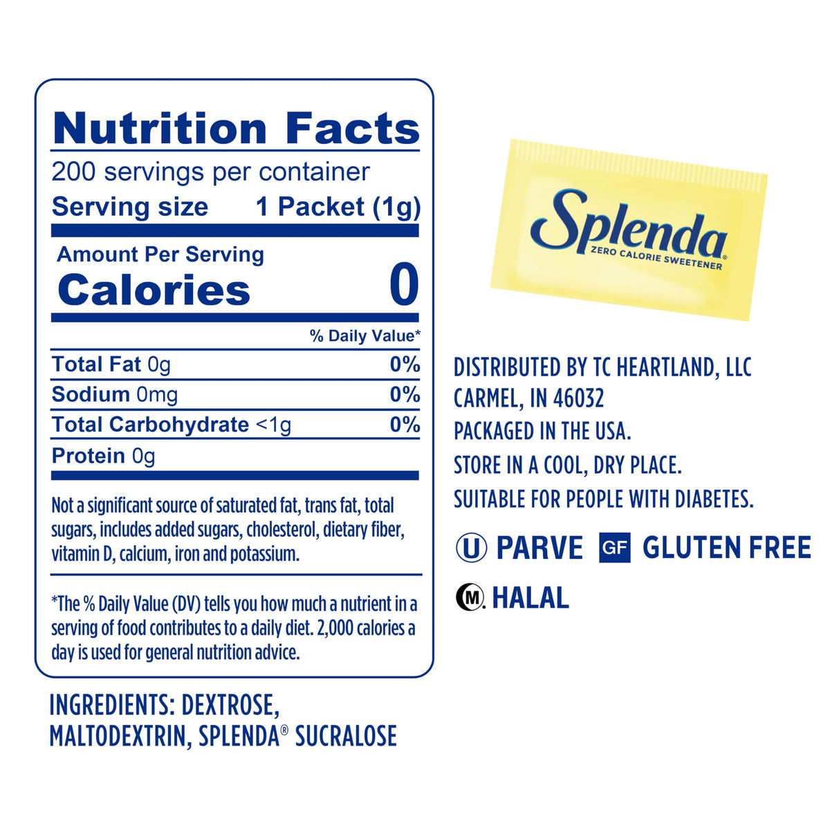 SPLENDA Zero Calorie Sweetener, 200 Count Packets