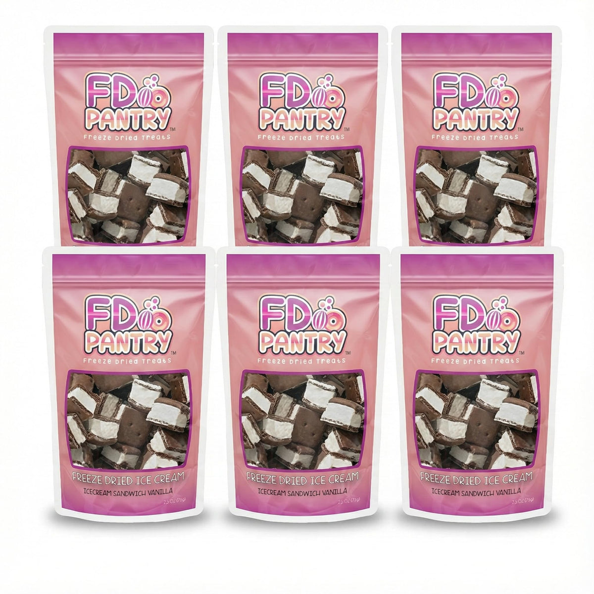 Freeze Dried Ice Cream Sandwich Bites - Vanilla - Crunchy & Sweet Snack 2.5oz Freeze-Dried Space Ice-Cream Pack Dehydrated Resealable Gift Bag - 6