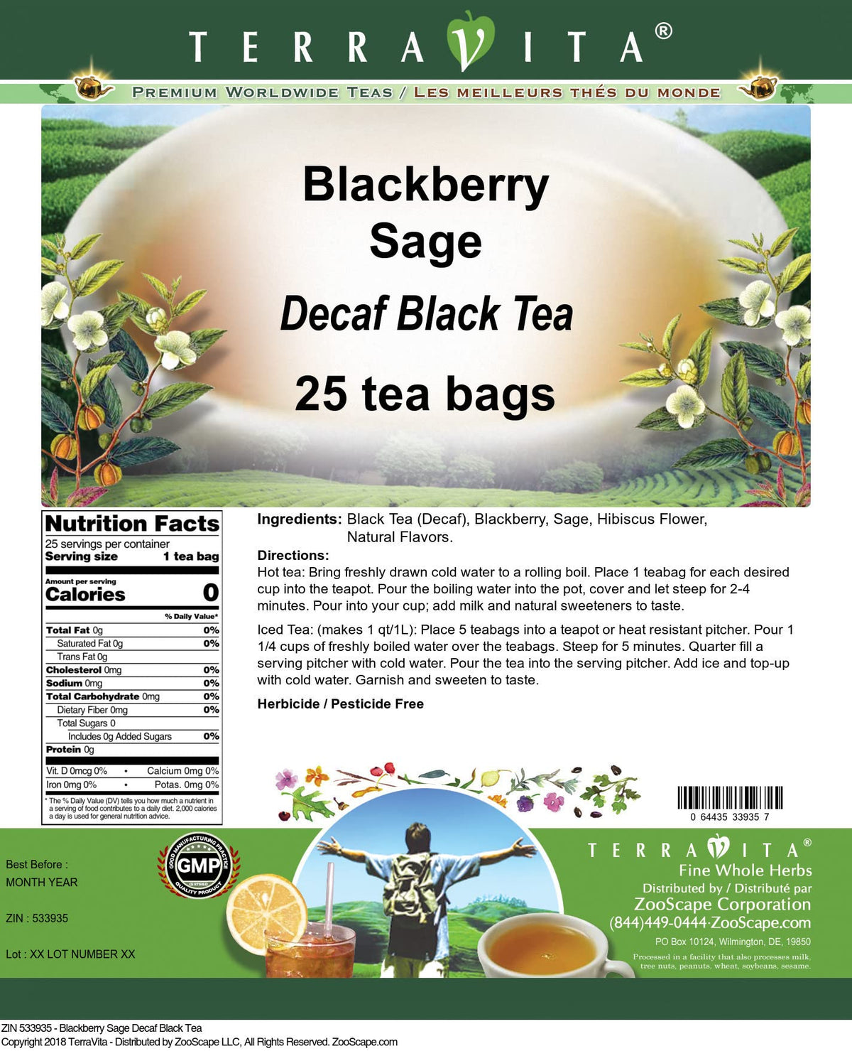Blackberry Sage Decaf Black Tea (25 tea bags, ZIN: 533935)