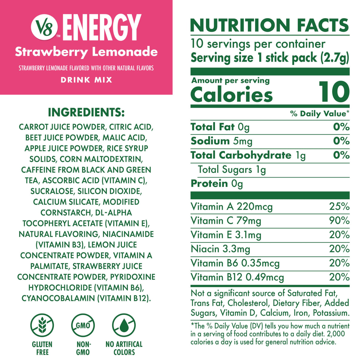 V8 Energy Strawberry Lemonade Energy Drink Powder, .10 oz Packet (120 Count)