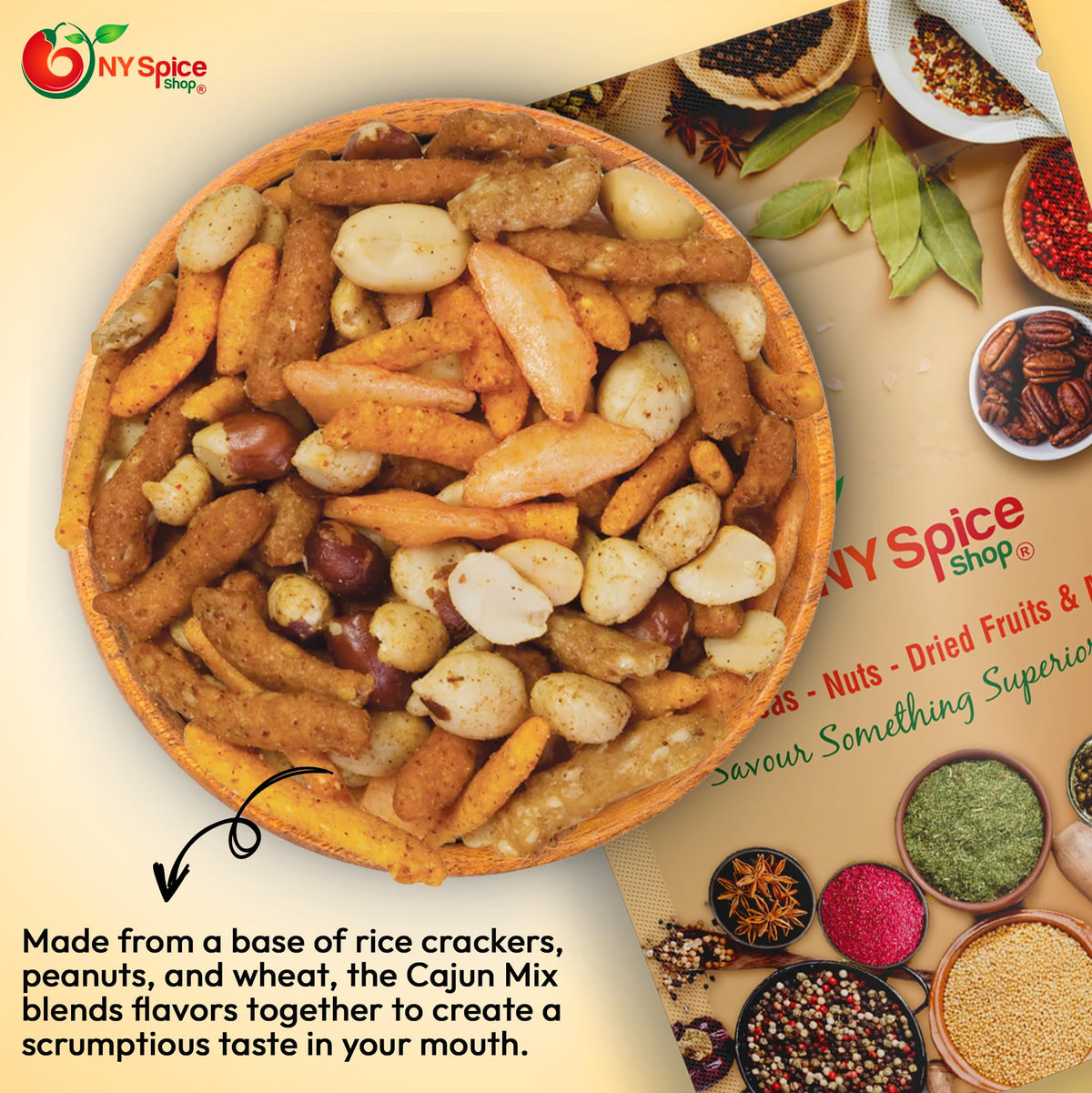 NY SPICE SHOP Cajun Hot Mix - 1 lbs. (Pound) Hot Cajun Snack Mix - Crunchy Spicy Snack Mix - Hot Cajun Snacks Spicy Mix - Sweet & Salty Nutty Crunchy