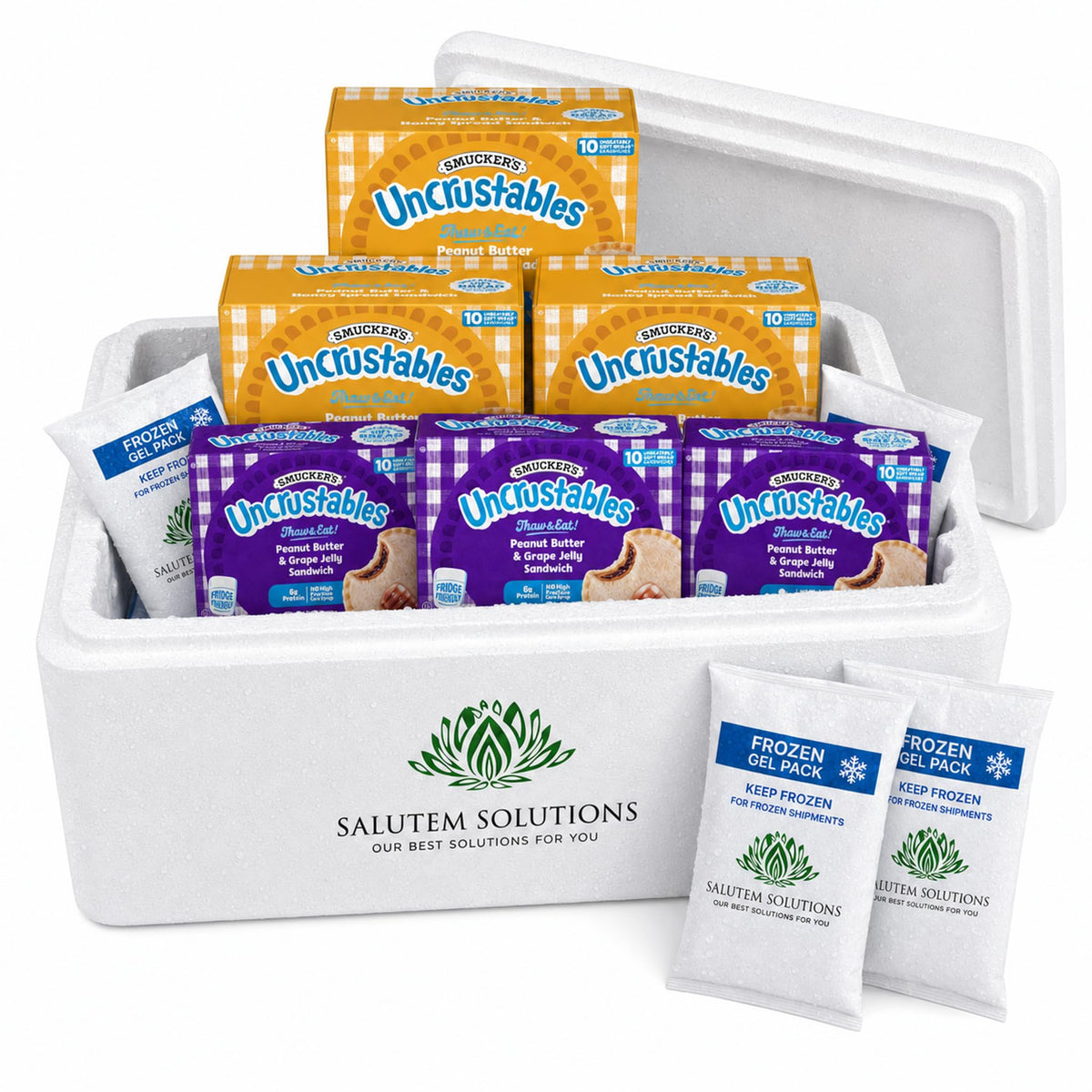 Smucker's Uncrustables Frozen Sandwich Variety Pack, Peanut Butter & Honey Spread and Peanut Butter & Grape Jelly, 24 Count