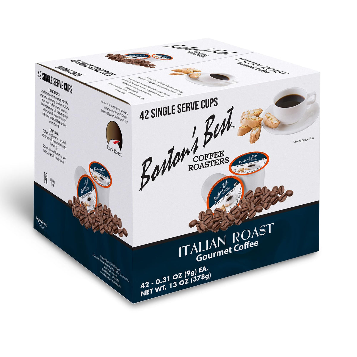 Boston’s Best - Italian Roast, Deliciously Bold Dark Roast Gourmet Coffee Compatible with Keurig Coffee Maker, 1 Count (42 Single Serve Cups)