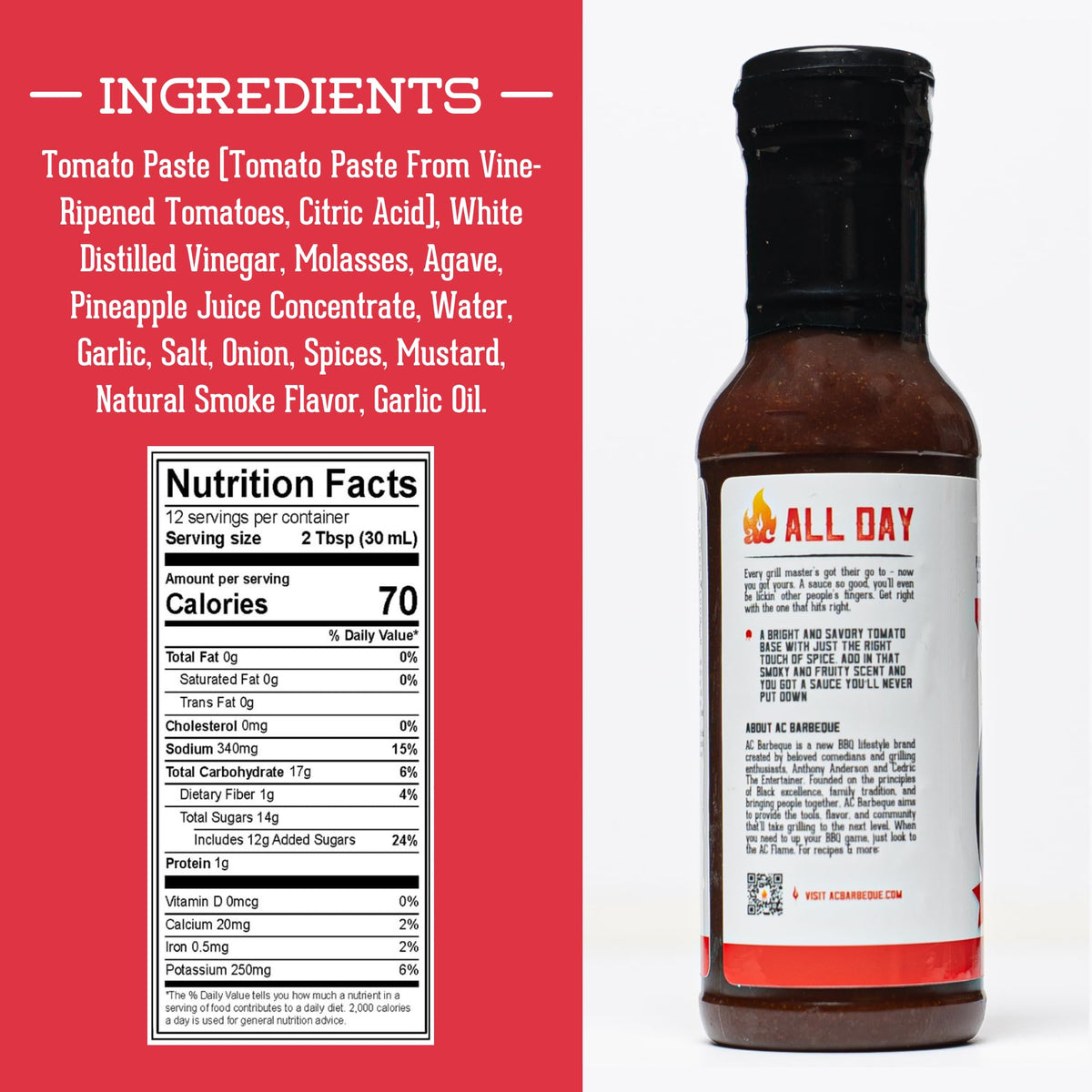 AC BARBEQUE SAUCE DUO - 2-pack with All Day, Every Day (15.3oz) and Caroline Wine (14.8oz) BBQ Sauce for Pulled Pork, Chicken, Veggies, Burgers,