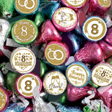 Gold 8th Anniversary Chocolate Kiss Stickers,180 Count, 0.75" Chocolate Drop Labels for Kisses, 8th Wedding Anniversary Party Favors Labels