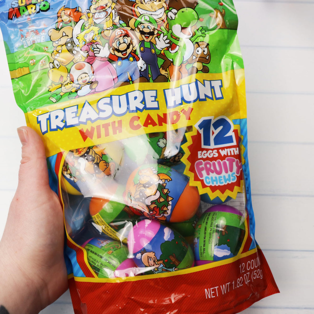 Super Mario Candy Filled Easter Eggs, Assorted Fruit Chews Inside, Perfect for Hunts or Basket Stuffers, 12 Total