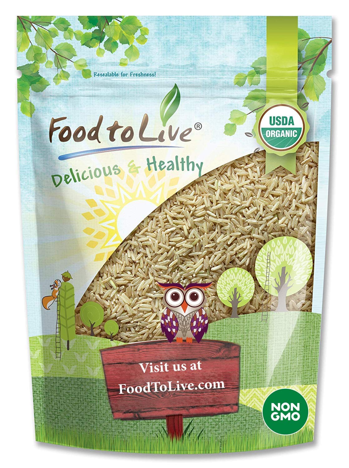 Food to Live Organic Brown Jasmine Rice, 1 Pound - Non-GMO, Whole-Grain Rice, Long-Grain Variety, Non-Irradiated, Kosher, Vegan. Rich in Fiber. Perfect for Curries, Pilafs, and Desserts