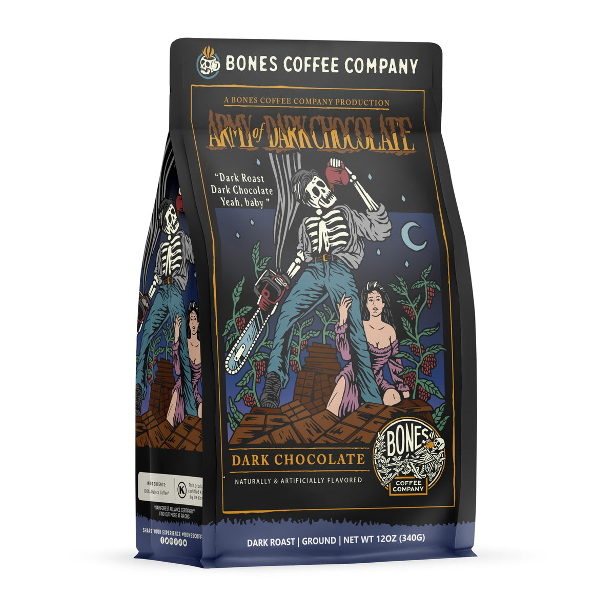 Bones Coffee Company Decaf Army of the Dark Chocolate Decaffeinated Flavored Coffee, Medium Roast Low Acid Arabica Beans Compatible with Auto drip