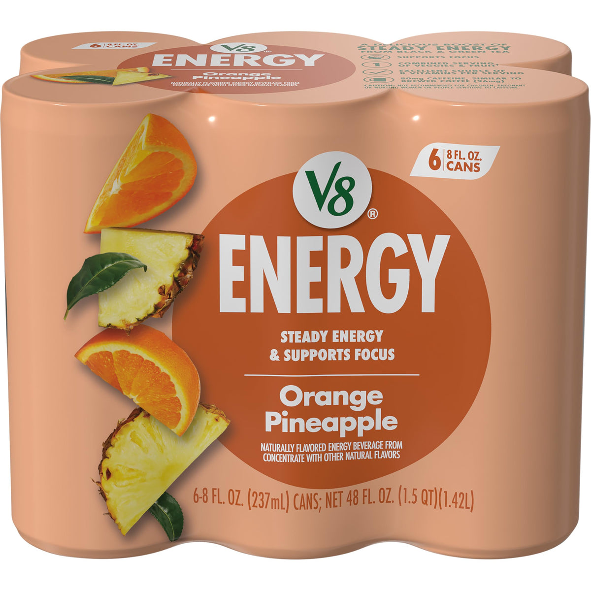 V8 Energy Orange Pineapple Energy Drink, 8 fl oz Can (6 Pack)