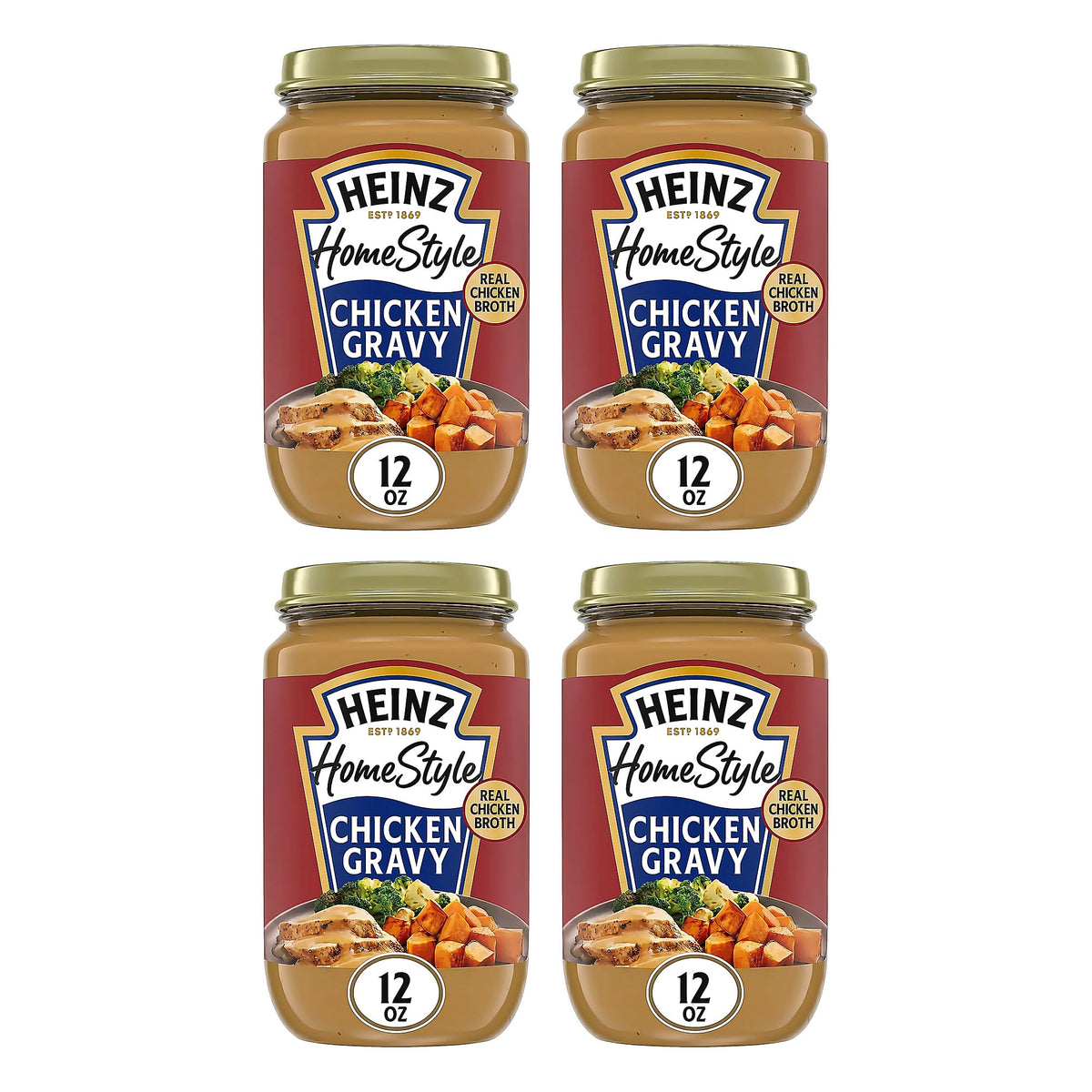 Heinz HomeStyle Classic Chicken Gravy, Savory Poultry Base, Ready to Serve Gravy for Quick Mashed Potatoes and Easy Roast Meals, 12 Ounce (Pack of 4)