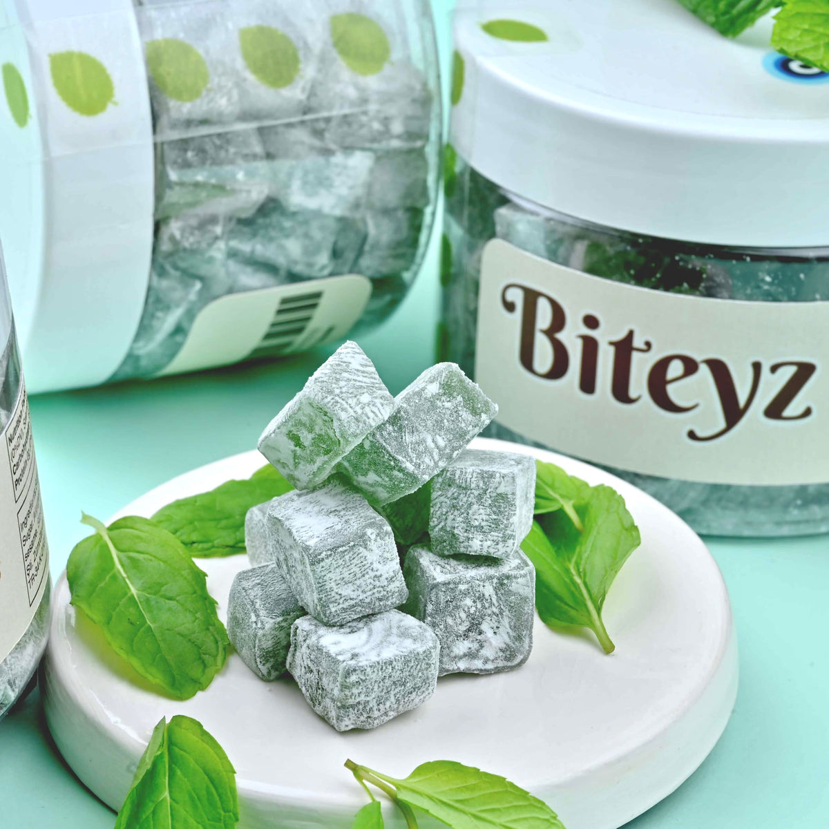 Biteyz Minty Turkish Delight, Vegan Candy Gift - Assorted Gourmet Snacks with Mint Flavor, 6 Servings of Luxury Handmade Vegan Treats