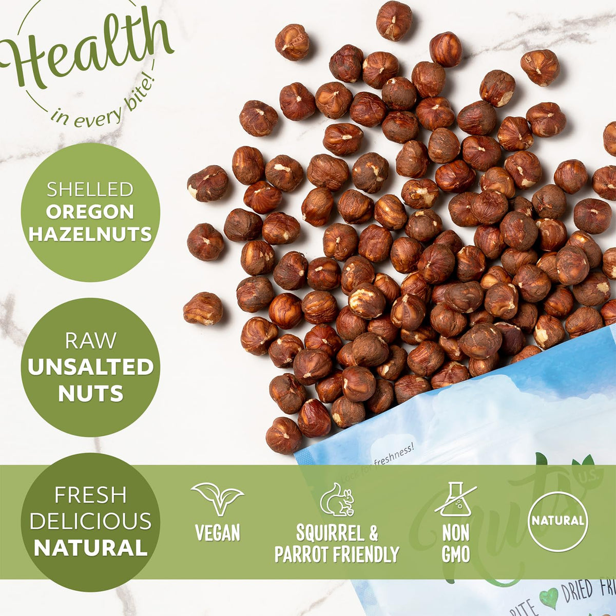 NUTS U.S. - Oregon Hazelnuts (Filberts) | Raw and Unsalted | Steam Pasteurized and NON-GMO | No Shell - Just Kernels | JUMBO SIZE | Packed in