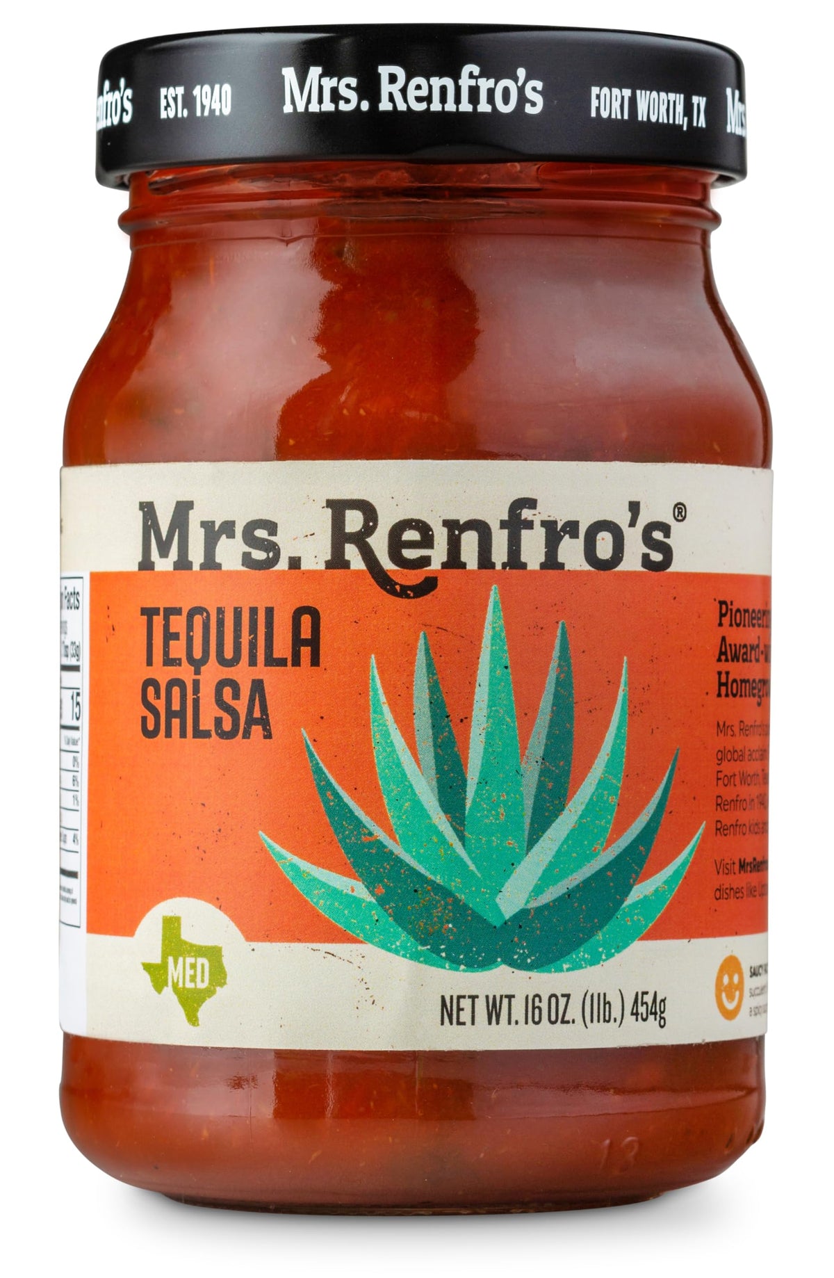 Mrs. Renfro's Tequila Salsa, 16 oz - Gluten Free Texas-Style Tomato Salsa with Tequila-Inspired Flavor, Jalapeños & Spices - Medium Heat Salsa