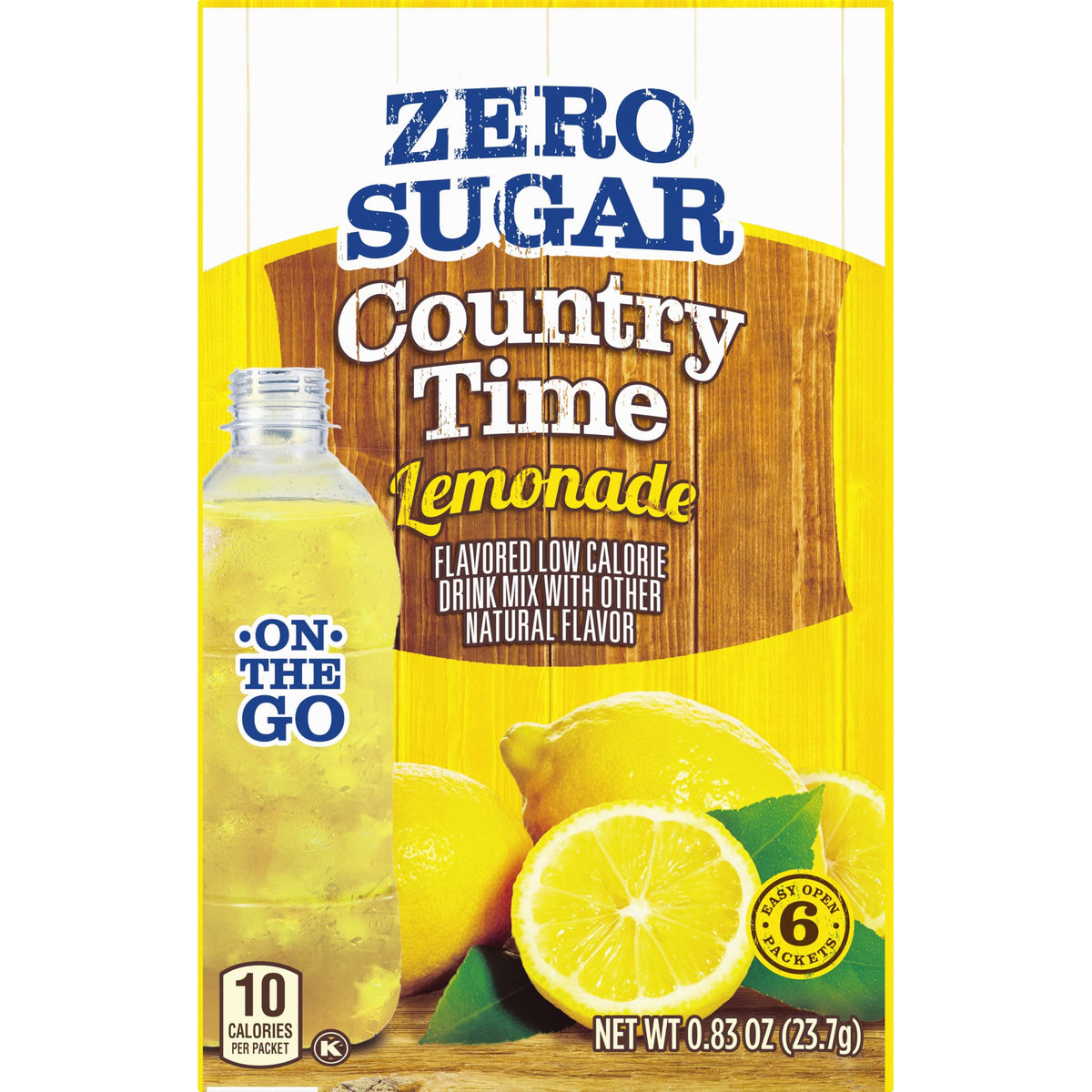 Country Time Zero Sugar Lemonade Naturally Flavored Powdered Drink Mix, 6 ct On-the-Go Packets