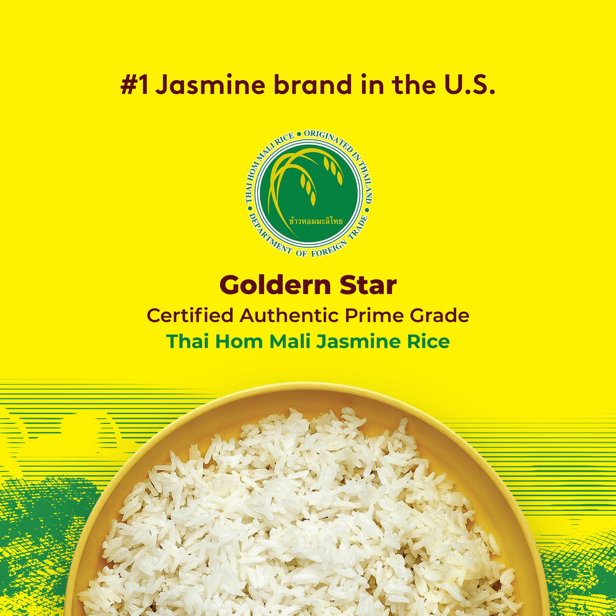 Golden Star Thai Hom Mali Jasmine Rice - Prime Grade White Rice, 5 lb
