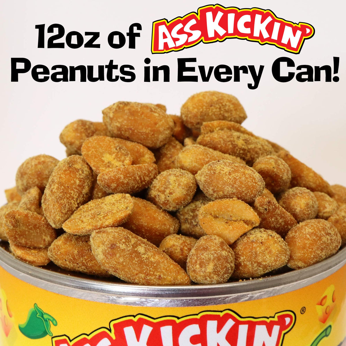 Ass Kickin' Jalapeno Cheddar Peanuts, 12-Ounce Cans (Pack of 6)