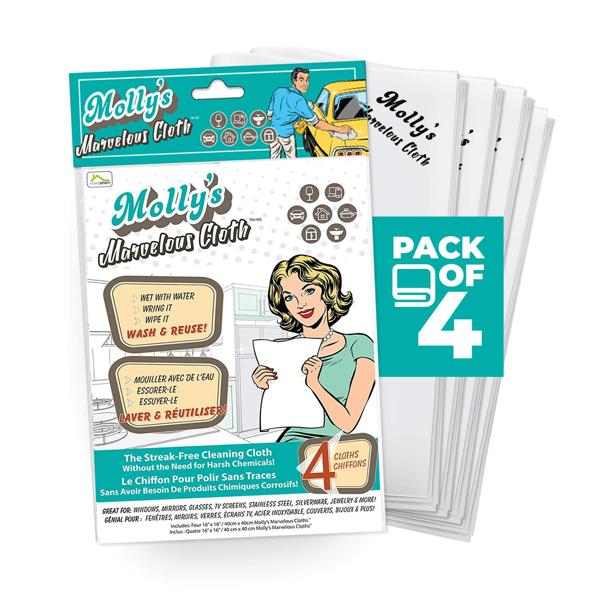 Molly's Marvelous Cloth, Streak-Free, Lint-Free Microfiber Cleaning Cloth, Polishing Cloth for Glass, Stainless Steel, Use for Kitchen, Bath, Cars