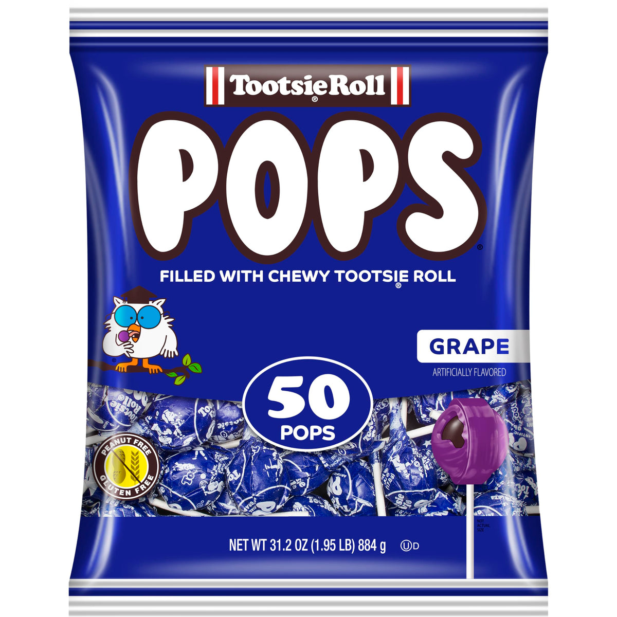 Tootsie Pops Single Flavor Bag - Grape Flavored Lollipops with Chocolatey Center - Individually Wrapped Hard Candy - Blue Candy - Peanut Free, Gluten