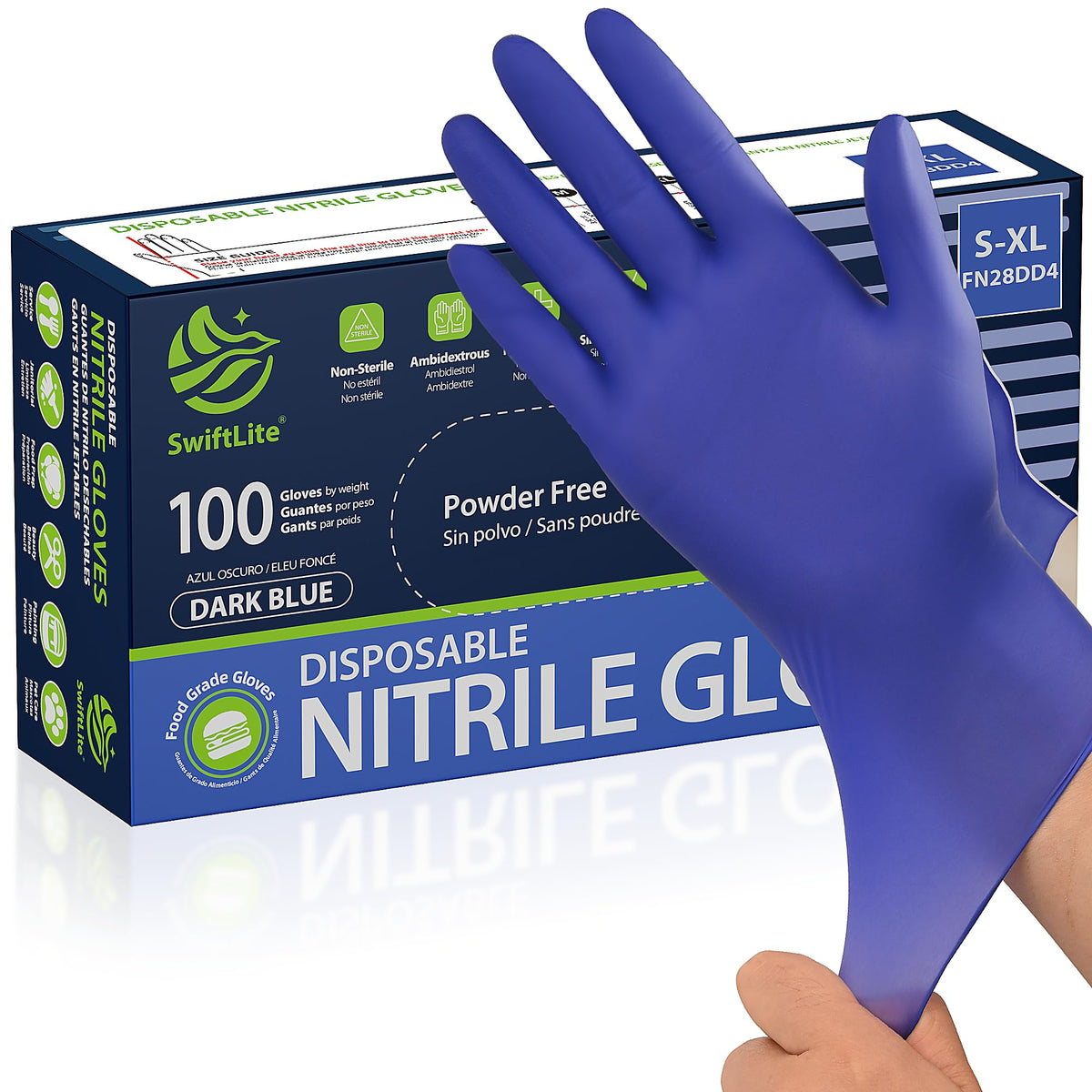 SWIFTLITE Disposable Nitrile Gloves, Food Safe, Latex-Free Powder-Free, Kitchen Rubber Gloves for Cooking, Cleaning and Food Prep (Medium, 100)