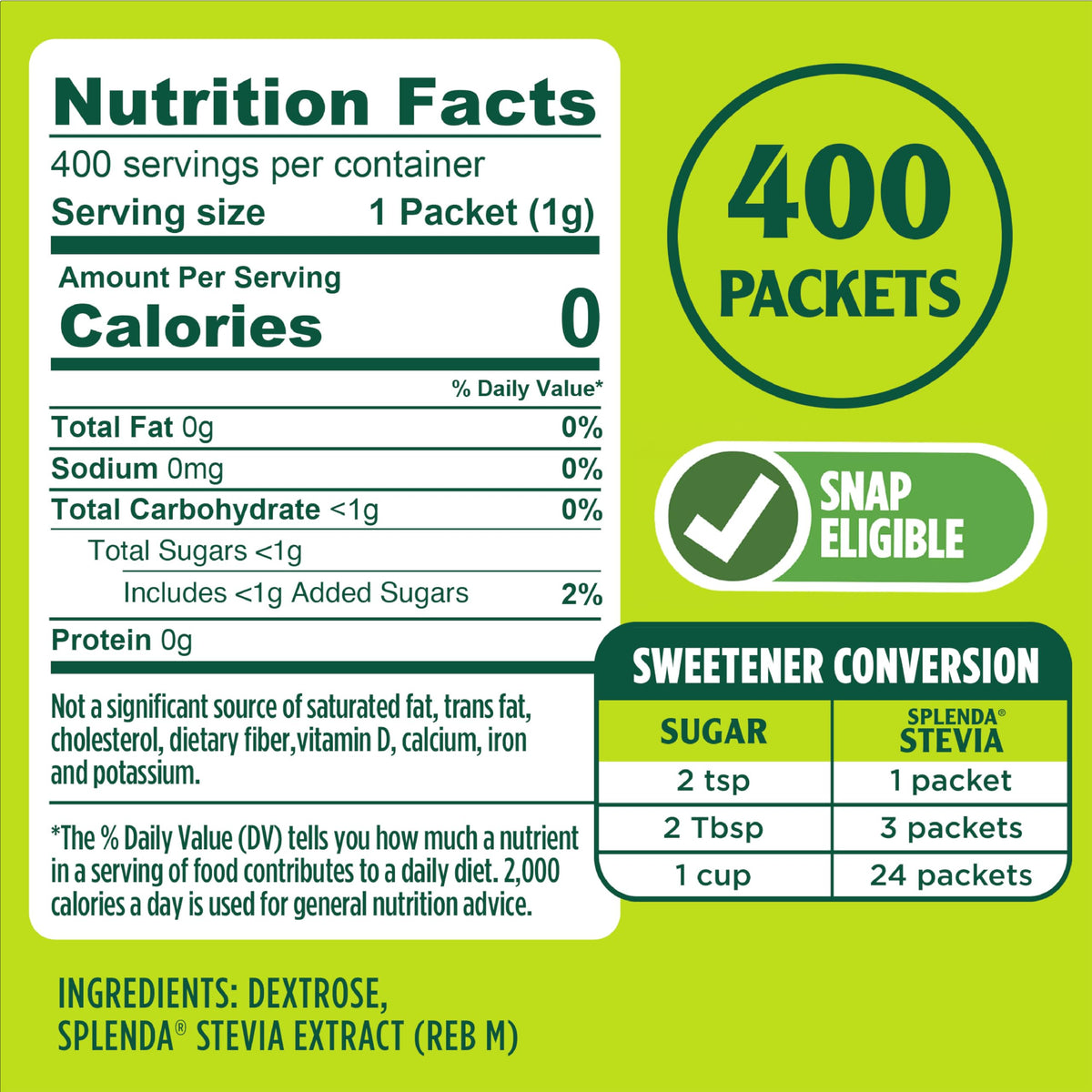 SPLENDA Stevia Zero Calorie Sweetener, Sugar Substitute Packets, 400 Count (Pack of 1)
