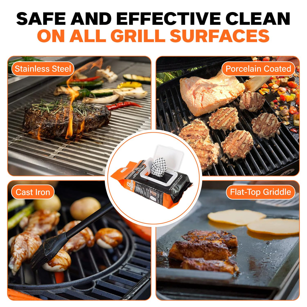 Proud Grill Q-Swiper Grill Cleaning Wipes - Bristle & Wire Free BBQ Cleaner, Heavy Duty Degreaser Wipes, Grease & Grime Remover for Outdoor Barbecue