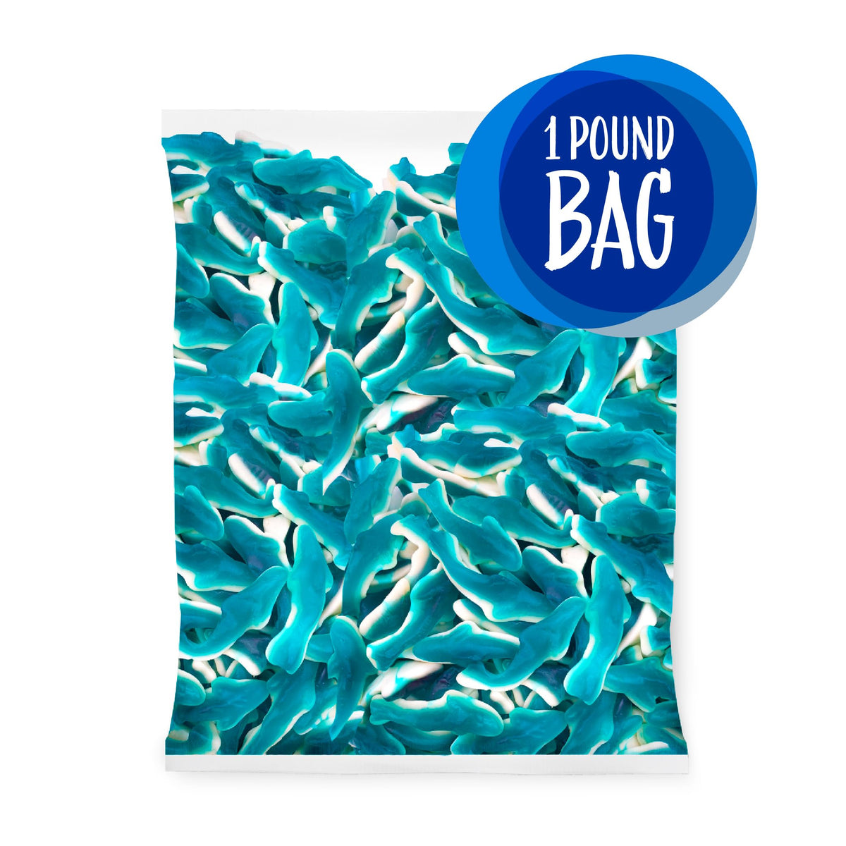 Blue Sharks Gummy Candy | 1 Pound Bag | Gummy Fish in Blue Raspberry and Vanilla Flavors | Chewy Shark Candy for Parties, Goody Bags, and Themed