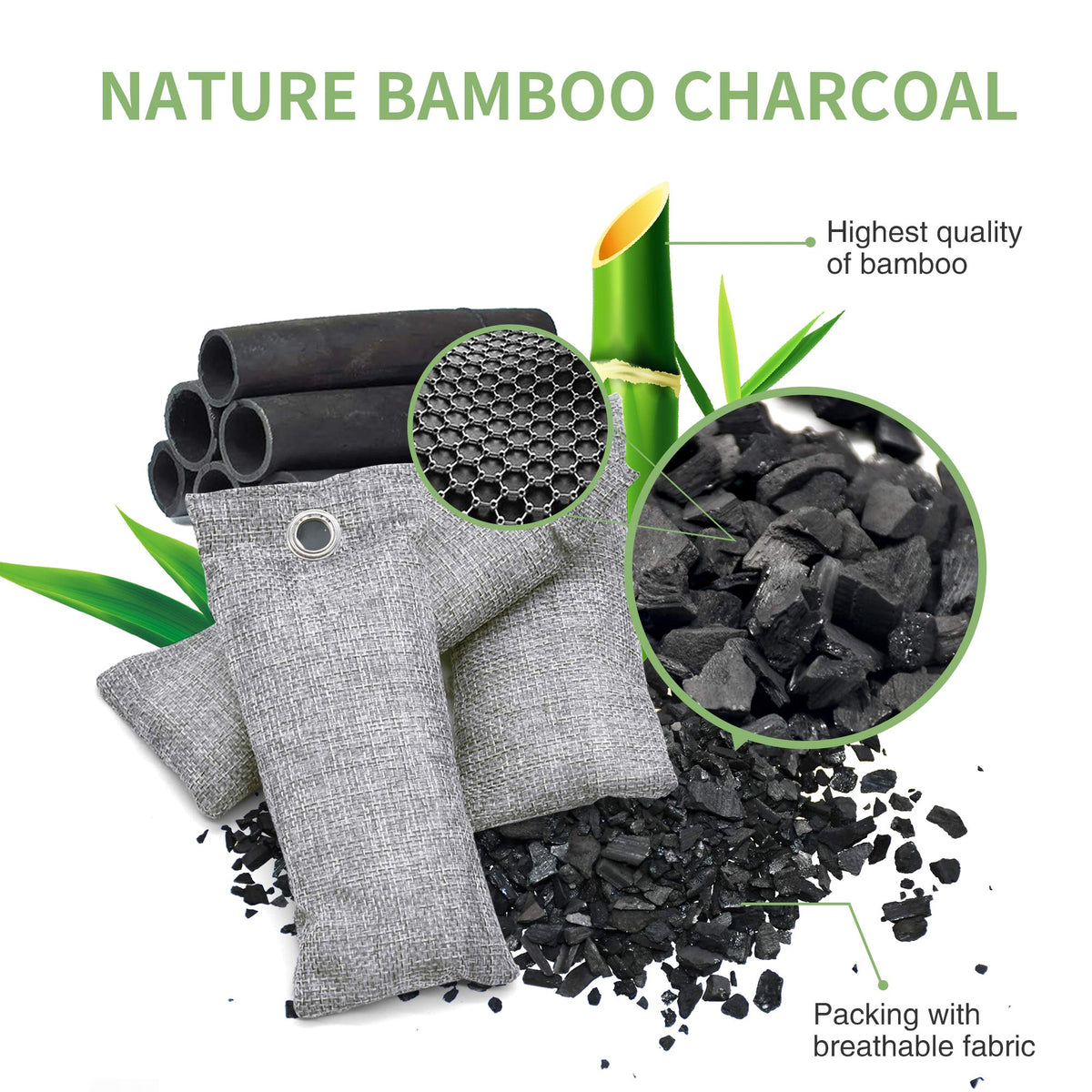 16 Pack Bamboo Charcoal Air Purifying Bag, Activated Charcoal Bags Odor Absorber, Moisture Absorber, Natural Car Air Freshener, Shoe Deodorizer, Odor