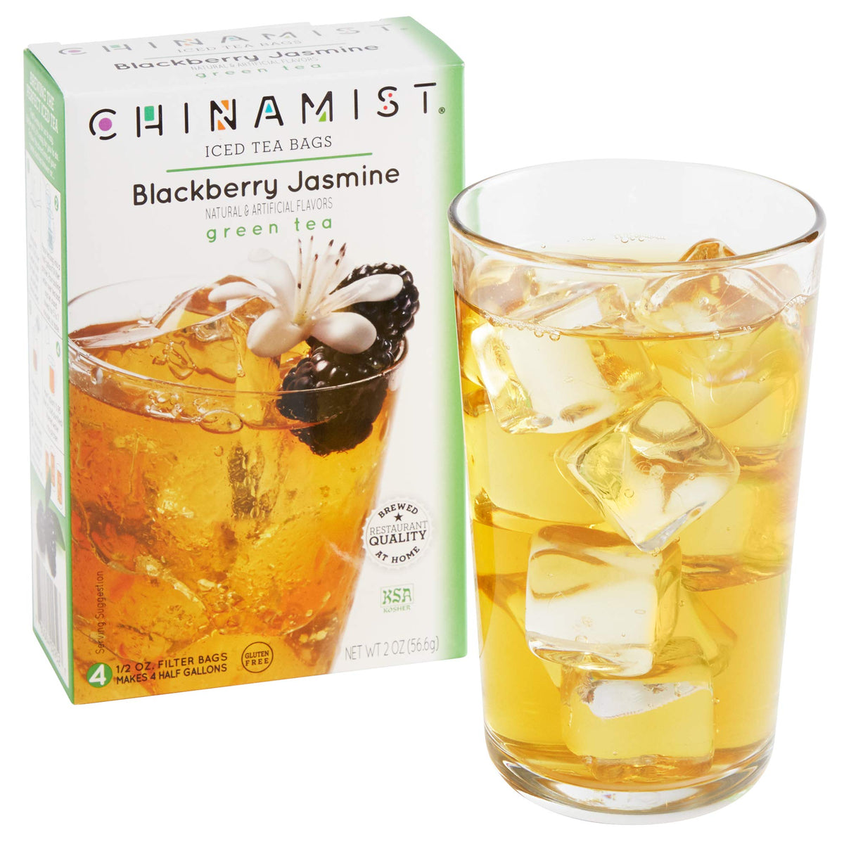 China Mist Iced Tea - Blackberry Jasmine Green Tea Infusion - Refreshing and Delicious - Each Tea Bag Yields 1/2 Gallon - 4 bags.