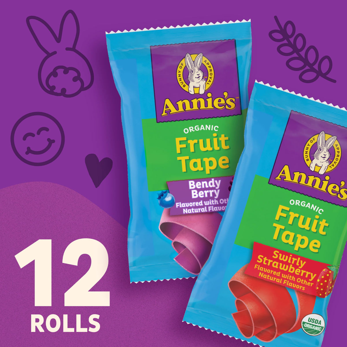 Annie's Organic Fruit Tape, Swirly Strawberry and Bendy Berry, Gluten Free, Variety Pack, 12 Rolls, 9 oz