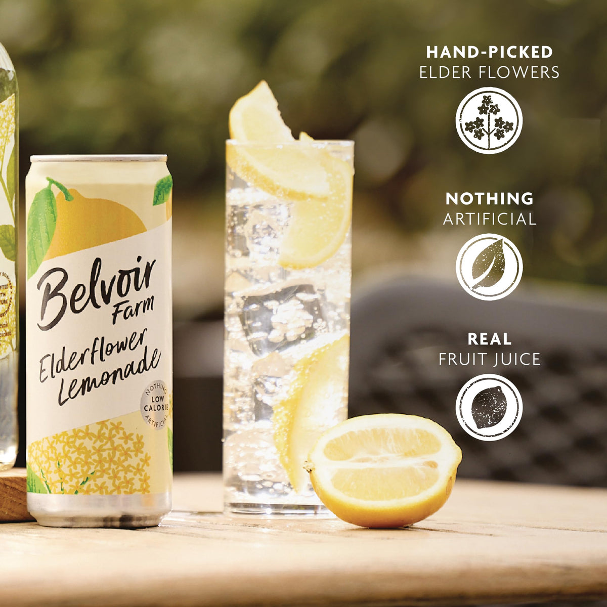 Belvoir Farms Sparkling Elderflower Flavored Lemonade | Delicious On It's Own Or As A Mixer | Product of The UK | 4 Cans, 8.4 fl oz (250mL)