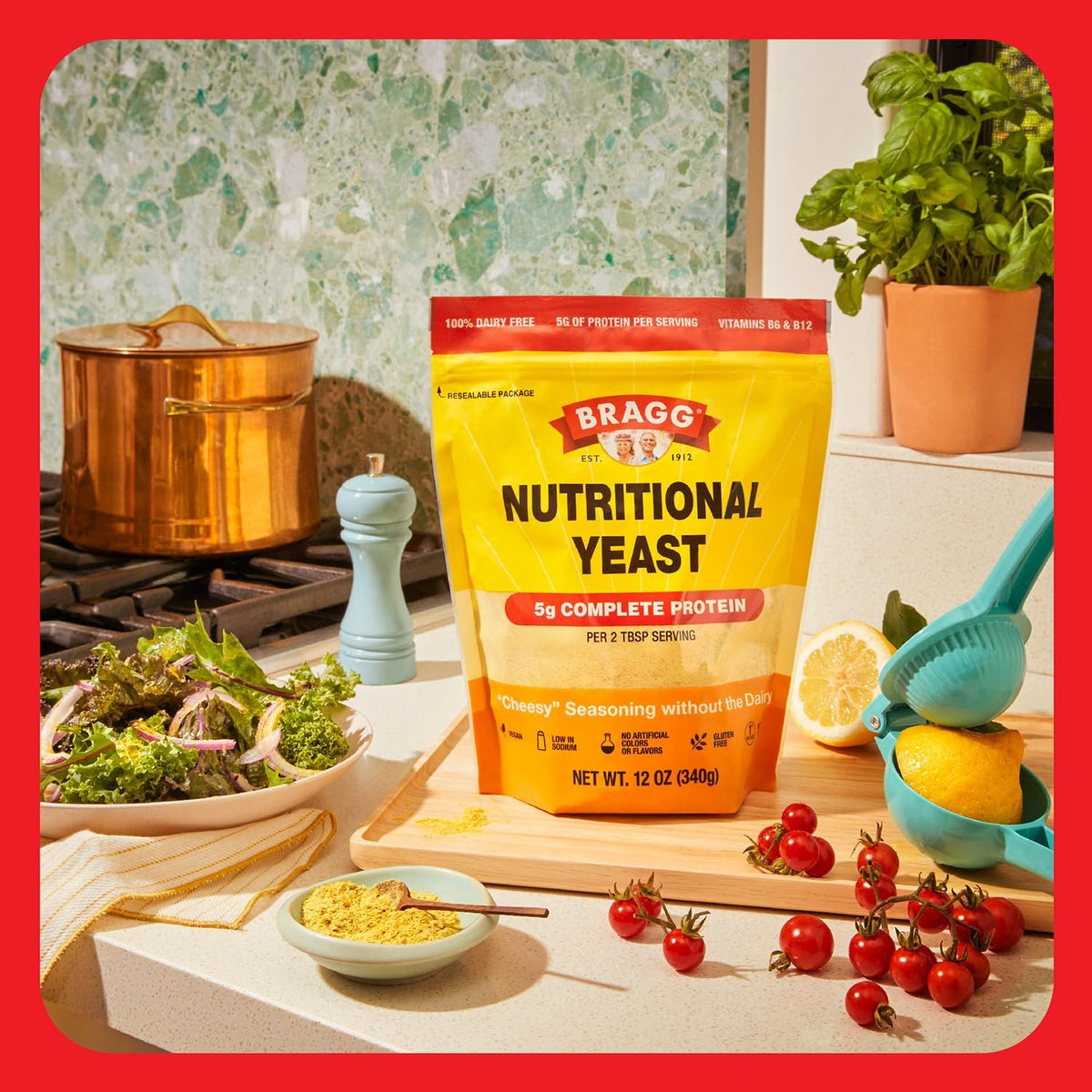 Bragg Premium Nutritional Yeast Seasoning - Vegan, Gluten Free - Good Source of Protein & Vitamins - Nutritious Savory Parmesan Cheese Substitute (12