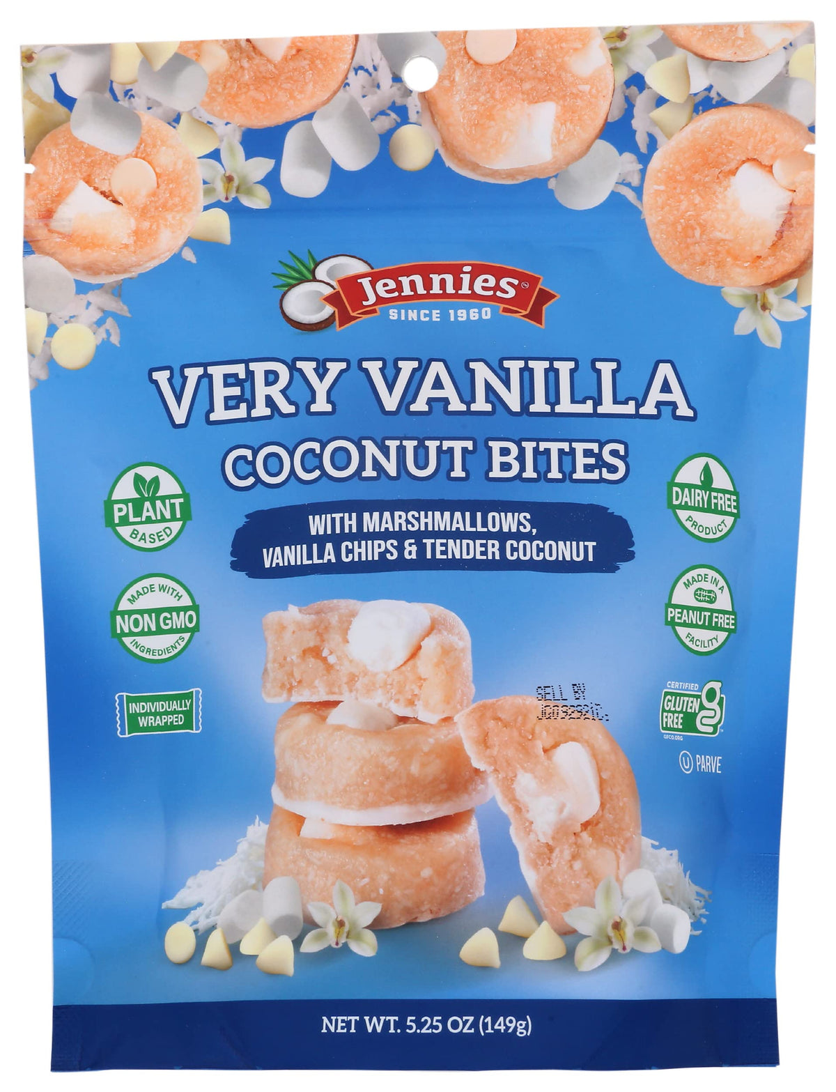Jennies Vanilla Coconut Bites with Marshmallows and Vanilla Chips Cookie, Gluten Free, Dairy Free, 5.25 Ounce (Pack of 6)