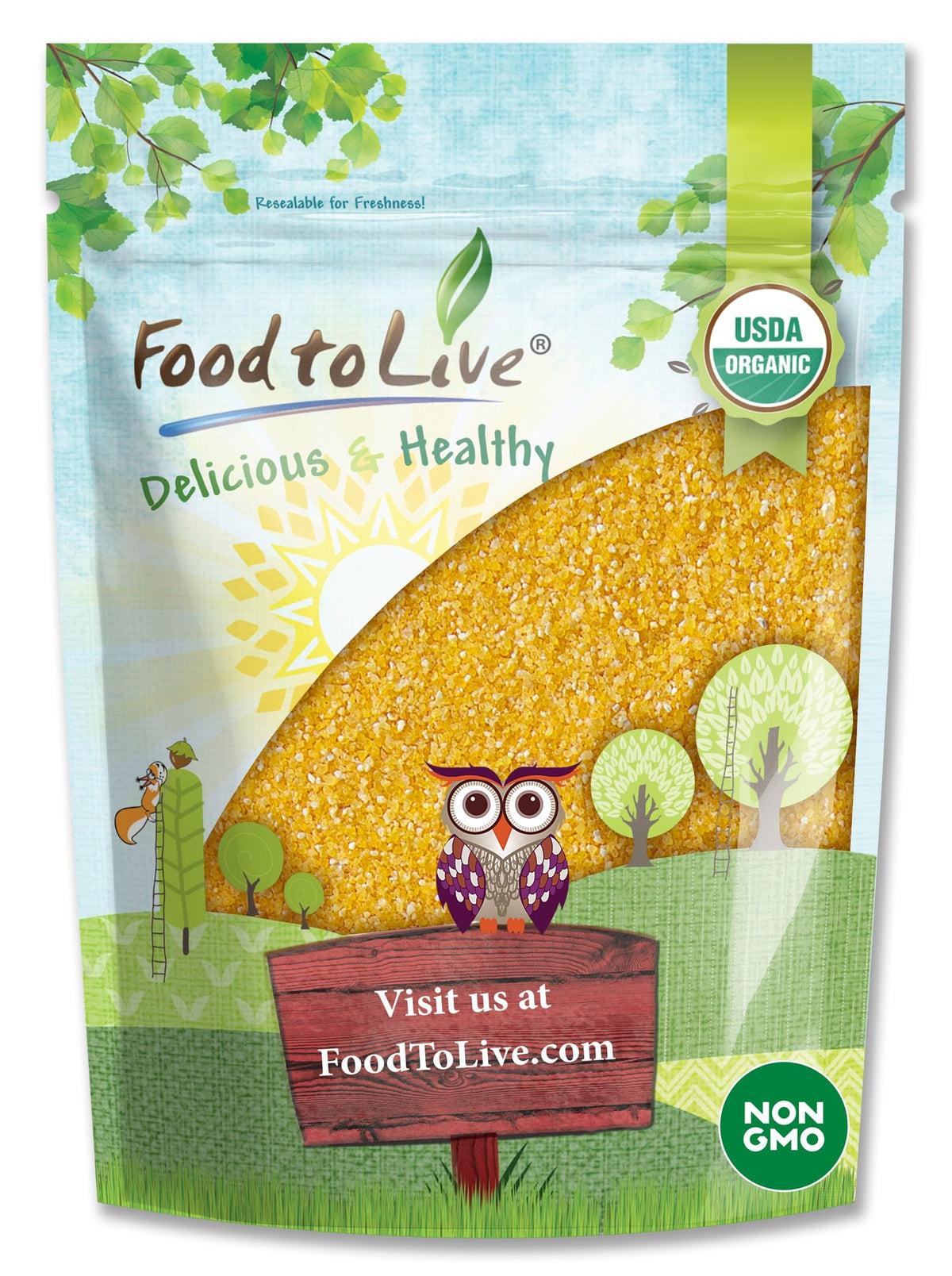 Food to Live Gluten-Free Organic Yellow Polenta, 5 Pounds - Premium Italian Stone-Ground Cornmeal, Non-GMO, Vegan, Kosher - Perfect for Creamy Dishes