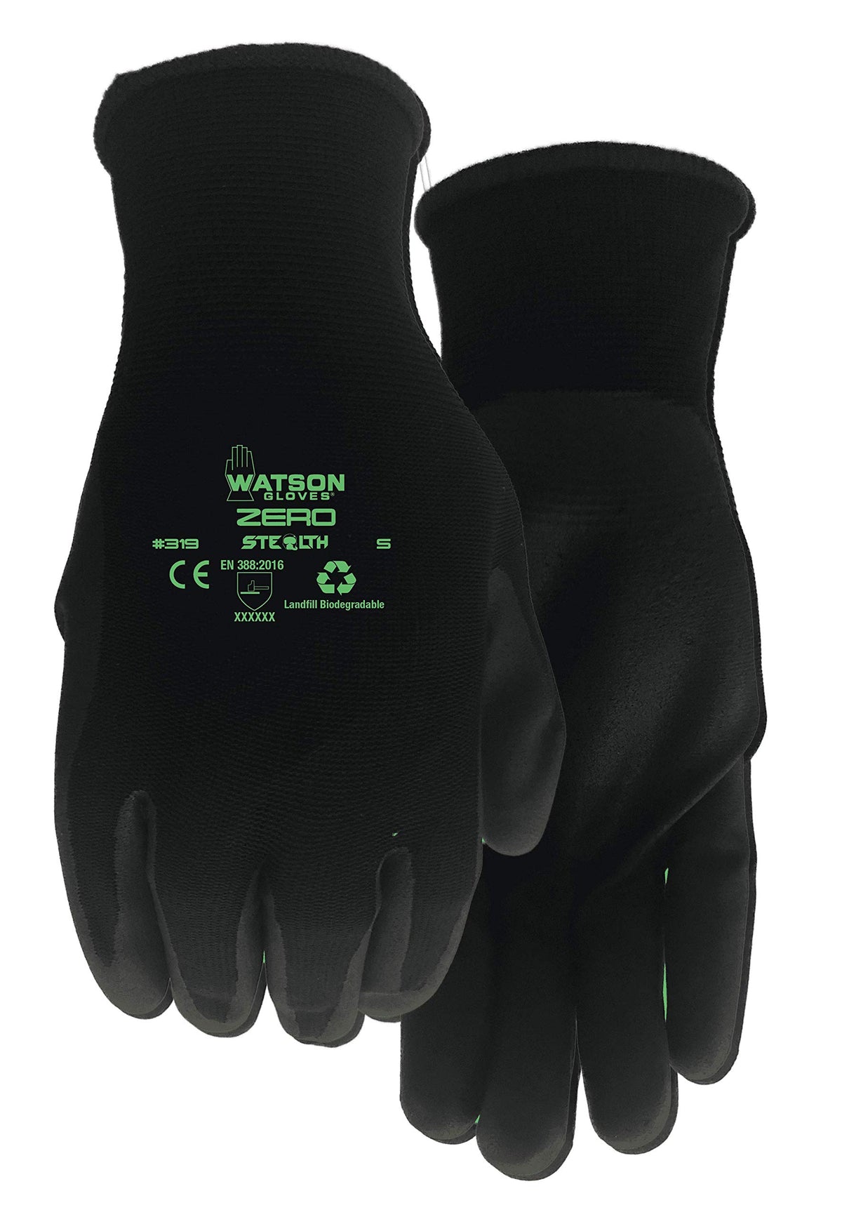 Watson Gloves Stealth Zero Biodegradable Nitrile Work Glove - Sustainable, Ergonomically Formed, Touchscreen Compatible