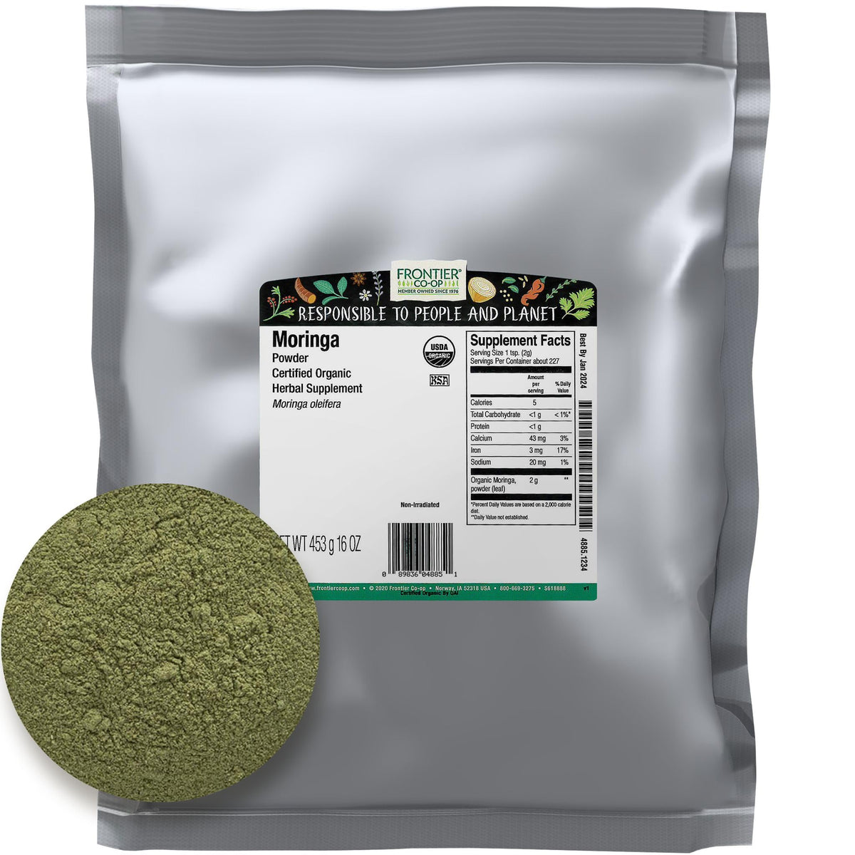 Frontier Bulk Moringa Powder, Organic, 16 Ounce