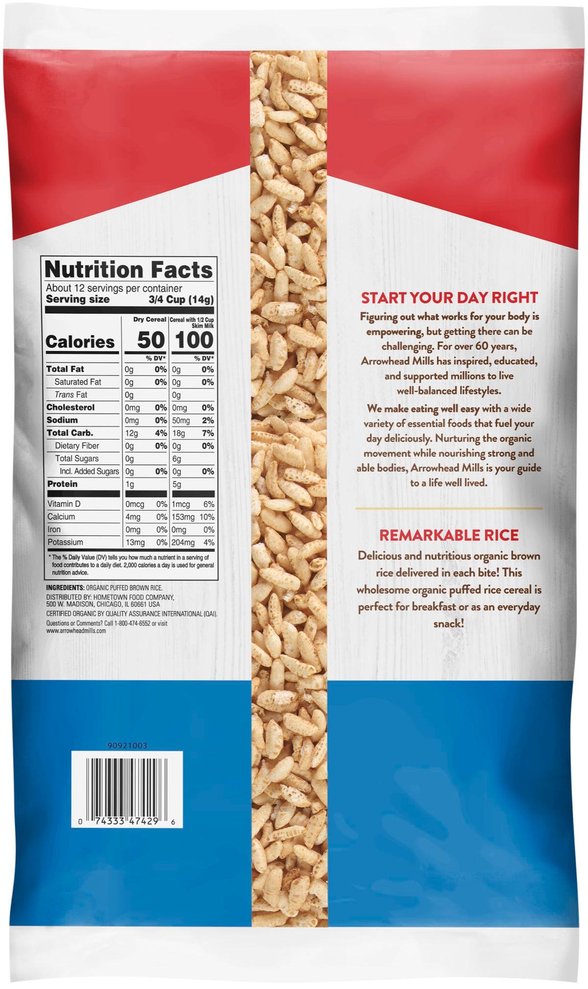 Arrowhead Mills Organic Puffed Rice Cereal, 6 oz Bag (Pack of 3)