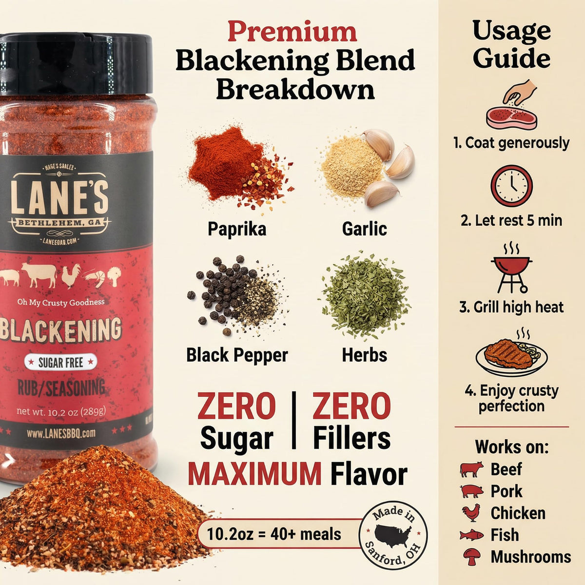 Rub Blackening - 2 x 10.2 oz Shaker - Cajun Seasoning and Blackened Seasoning for Chicken Rub - Salt Free Seasonings and Spices - Spiceology Spices 4