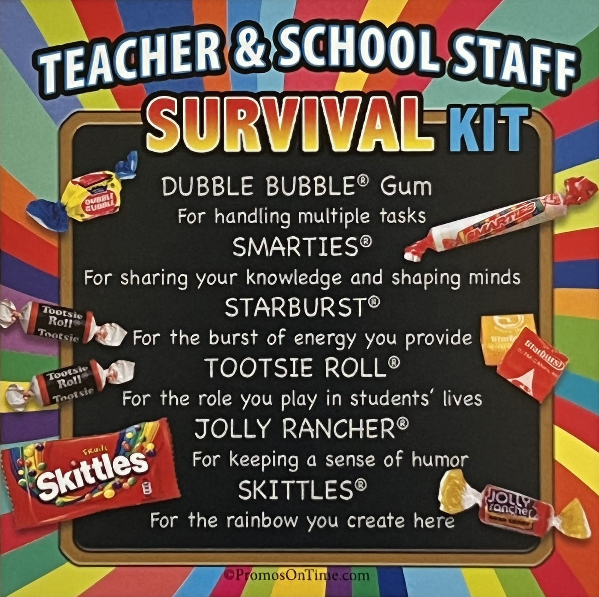 Teacher Appreciation & School Staff Survival Kits (100 per set) Fun Candy Treat Gift Kit Idea for Teacher Appreciation Week