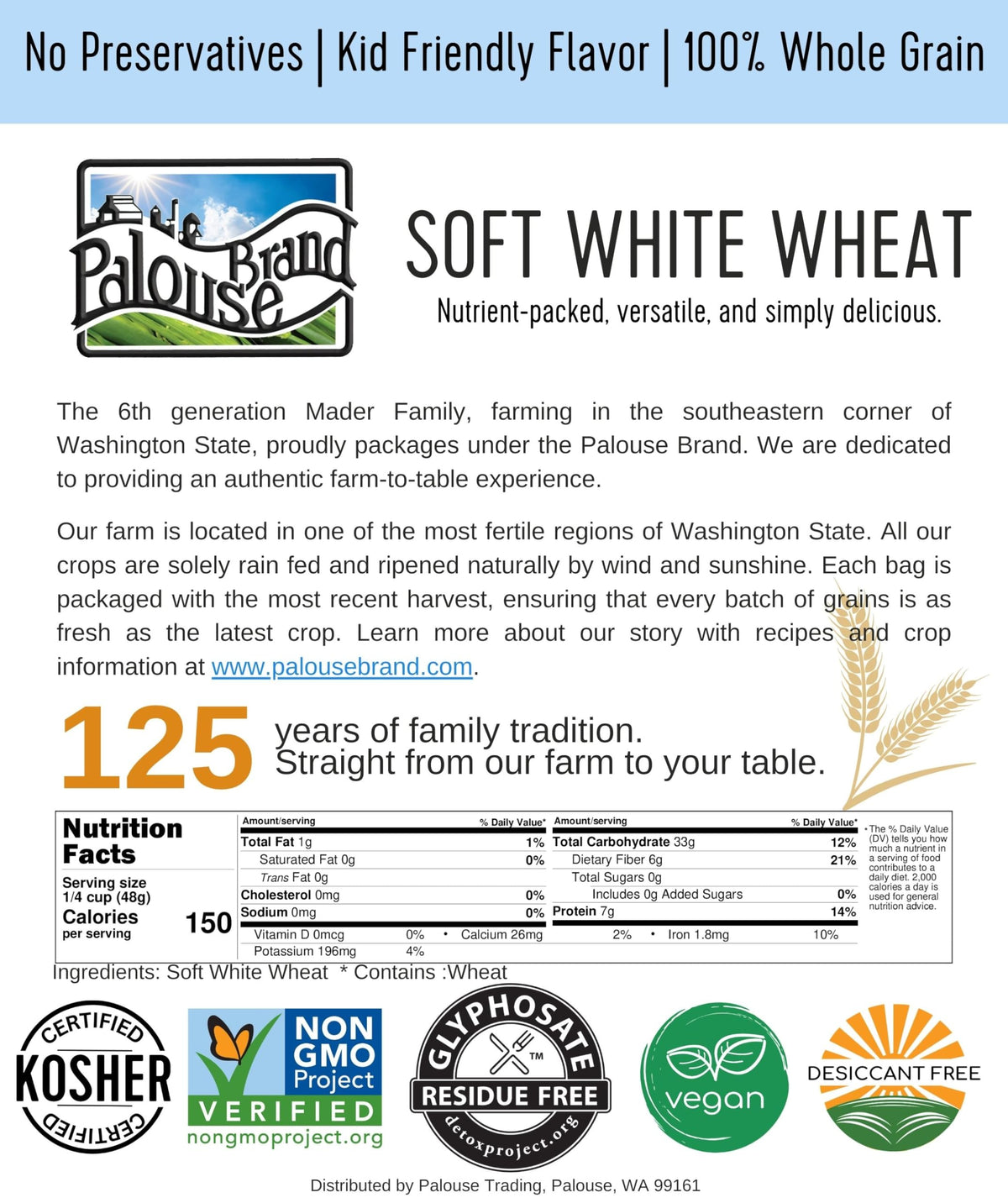 Certified Glyphosate Residue Free All Purpose Flour | 3 LBS | Whole Grain | Stone Ground | Non-GMO | 100% Non-Irradiated | Kosher | USA Grown | Field