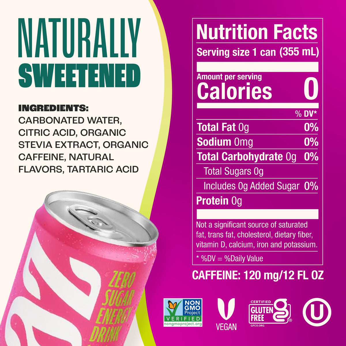 Zevia Zero Sugar Energy Drink, Fruity Fuel Variety Pack, 12 oz Cans (12-Pack) - Naturally Sweetened, Non-GMO Project Verified, Gluten-Free, Vegan