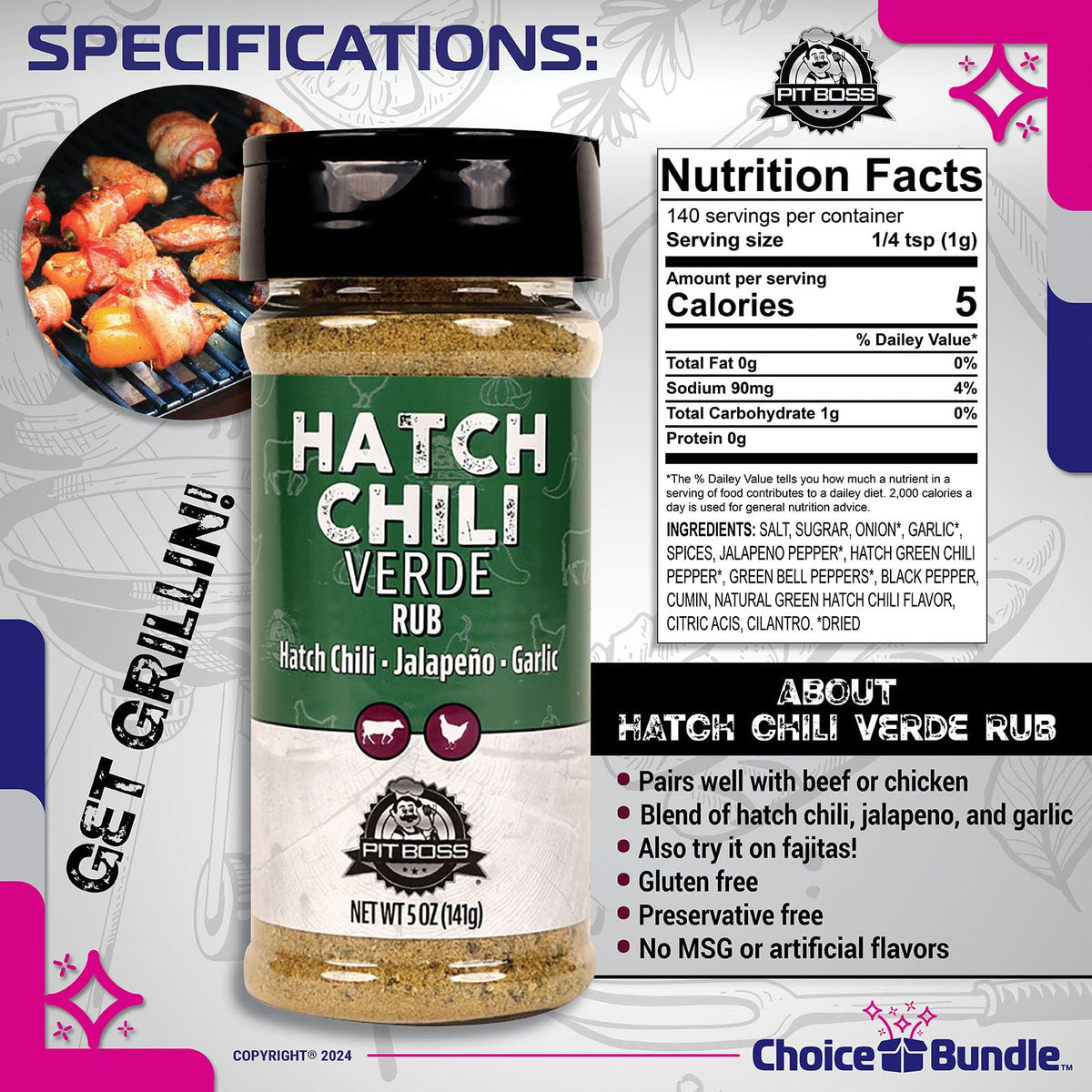 Pit Boss Hatch Chili Verde Premium Barbecue Mixed Seasoning Spice & Rub 2 pk Choice Bundle (10 oz) + Guide & Keychain Bottle Opener (4 Items)!