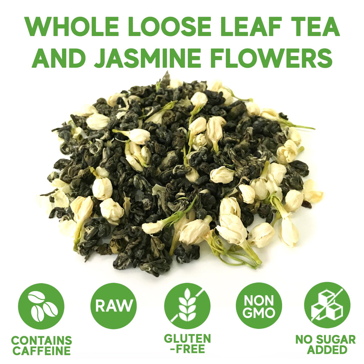Sou Zen Jasmine Green Tea Loose Leaf Blend, 4oz | Green Tea Leaves with Jasmine Flowers | Fragrant Loose Leaf Jasmine Tea | Resealable Pouch | No