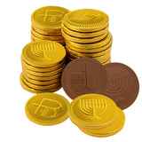 The Dreidel Company Hanukkah Chocolate Gelt, 6-Pack Mesh Bags 24 Total Coins of Milk Chocolate Coins, Kosher Certified Dairy Dreidel and Menorah