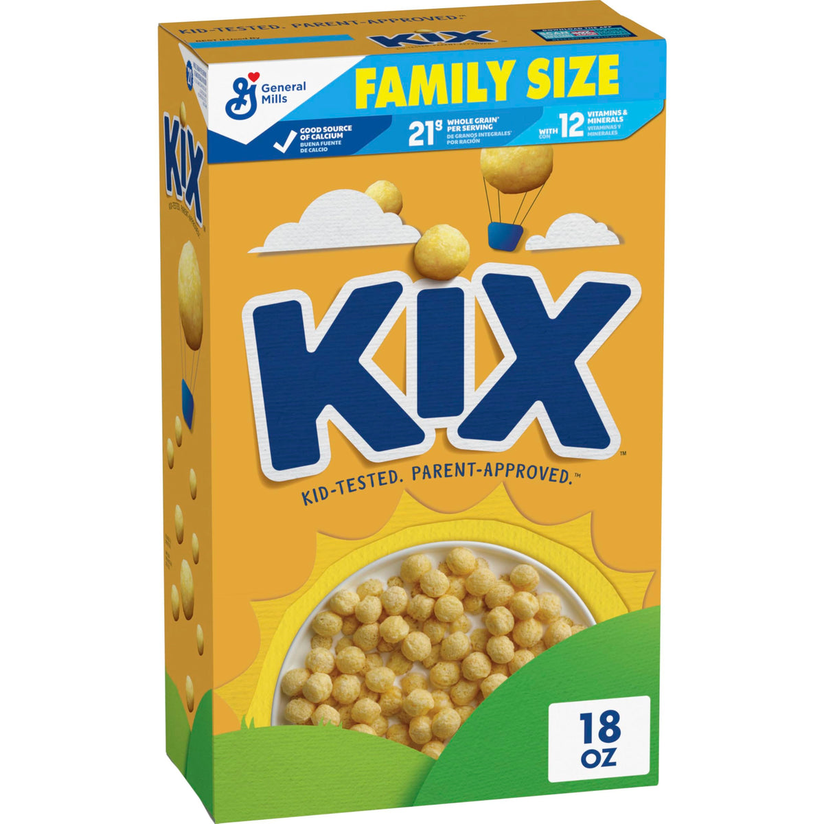 Kix Whole Grain Breakfast Cereal, Crispy Corn Cereal Puffs, Family Size, 18 oz