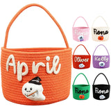 Personalized Halloween Basket for Kids Custom Trick or Treat Bags with Name Customized Woven Candy Bag with Handle Halloween Pumpkin Bucket Ghost